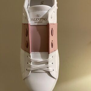 Valentino Garavani Pink and White Leather Sneakers